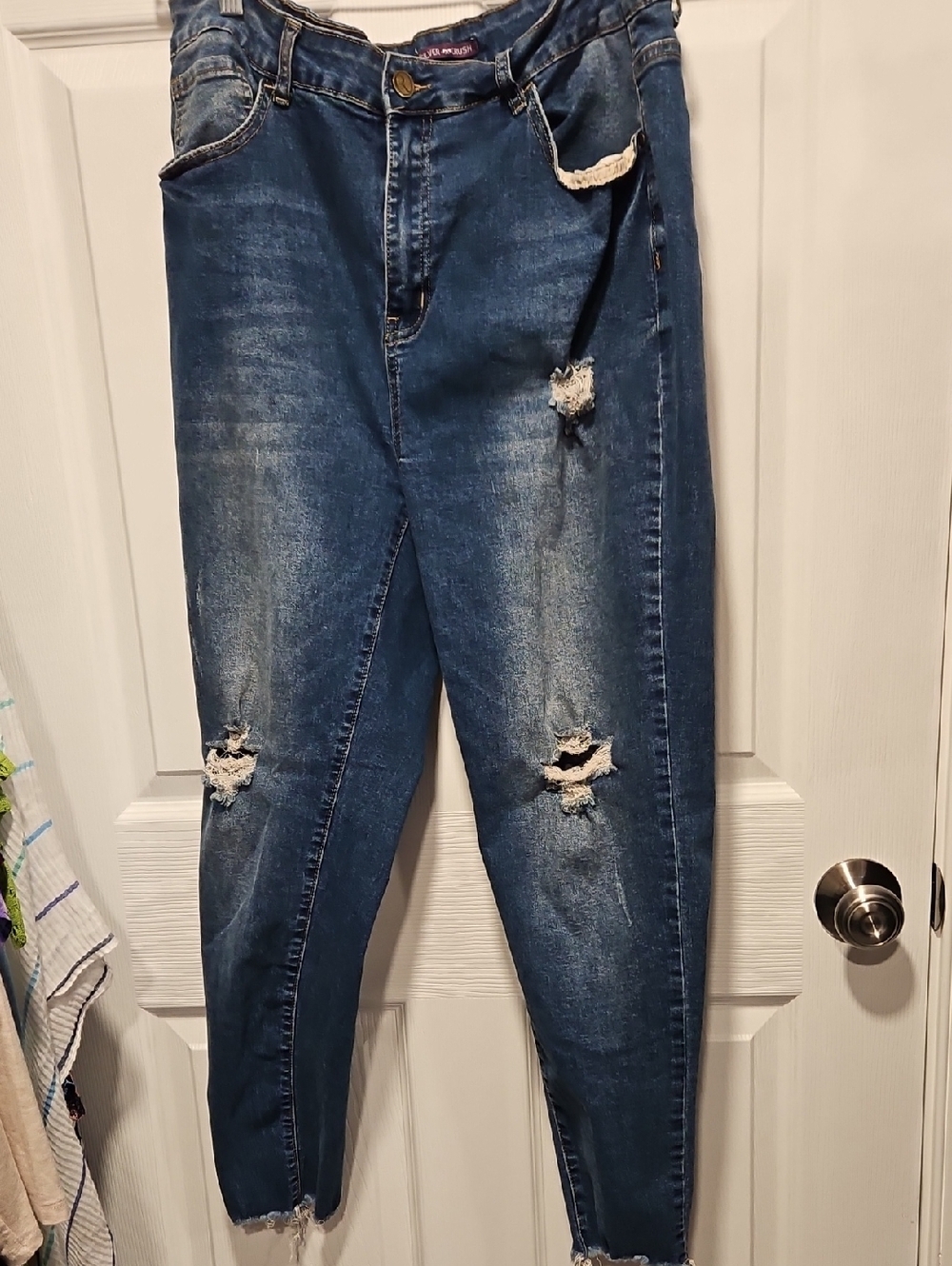 Women’s Dark Blue Distressed Jeggings - Denim Stretch